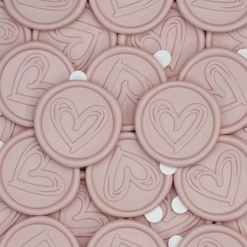 Poemluve 50 Stück Selbstklebend Wachssiegel Goldene mit Herz Mustern, Siegelaufkleber Hochzeit für Einladungen, Umschläge, Briefumschläge, Dekorieren von Deko, DIY (Ballett Rosa) von poemluve