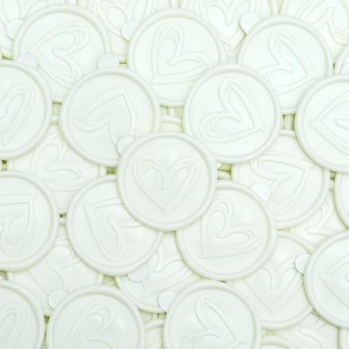 Poemluve 50 Stück Selbstklebend Wachssiegel Weiße mit Herz Mustern, Siegelaufkleber Hochzeit für Einladungen, Umschläge, Briefumschläge, Dekorieren von Deko, DIY (Weiße) von poemluve