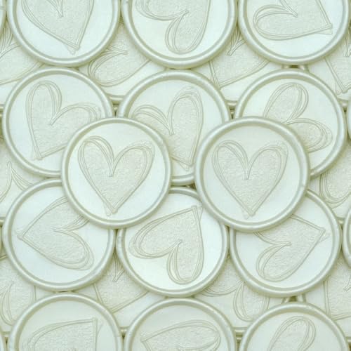 Poemluve 50 Stück Wachssiegel Selbstklebend mit Herz Mustern Wachssiegel zum Kleben Perlglanz Weiß Siegelaufkleber Hochzeit für Einladungen, Briefumschläge, Geschenke, Postkarten(Perlglanz Weiß) von poemluve