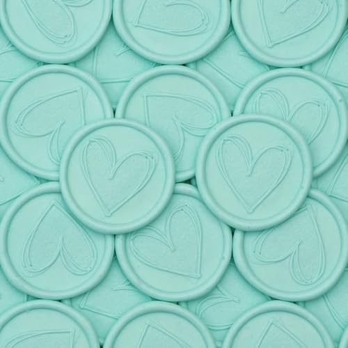 Poemluve 50 Stück Wachssiegel Selbstklebend mit Herz Mustern Wachssiegel zum Kleben Siegelaufkleber Hochzeit für Einladungen, Briefumschläge, Geschenke, Postkarten, Valentinstag, DIY (Mint Cream) von poemluve