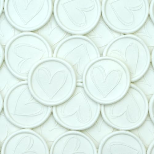 Poemluve 50 Stück Wachssiegel Selbstklebend mit Herz Mustern Wachssiegel zum Kleben Weiß Siegelaufkleber Hochzeit für Einladungen, Briefumschläge, Geschenke, Postkarten, Valentinstag, DIY (Weiß) von poemluve