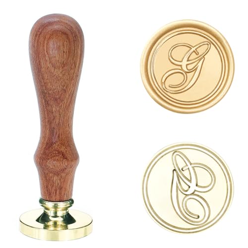 Poemluve Siegelstempel Initialen 25mm Wachssiegel Stempel für Einladungen zur Hochzeit mit Holzgriff Vintage Wachs Siegel Stempel Buchstaben für Umschlag Briefe Geschenkpapier Umschlag (Buchstabe G) von poemluve