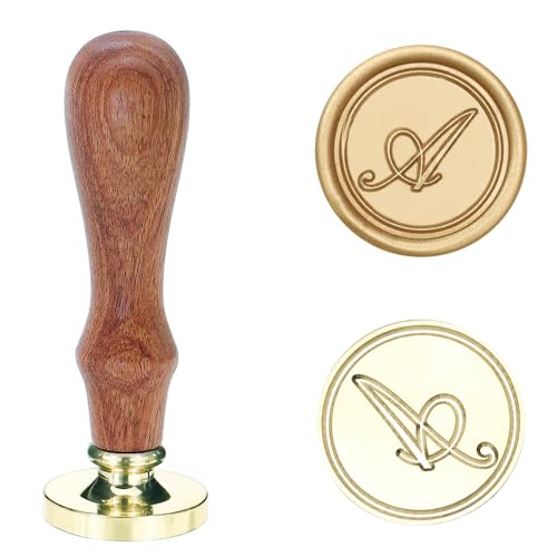 Poemluve Siegelstempel Initialen A 25mm Wachssiegel Stempel für Einladungen zur Hochzeit mit Holzgriff Vintage Wachs Siegel Stempel Buchstaben für Umschlag Briefe Geschenkpapier Umschlag (Buchstabe A) von poemluve
