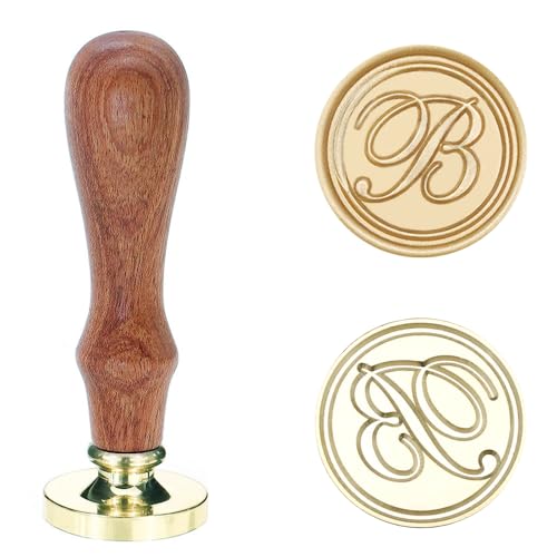 Poemluve Siegelstempel Initialen B 25mm Wachssiegel Stempel für Einladungen zur Hochzeit mit Holzgriff Vintage Wachs Siegel Stempel Buchstaben für Umschlag Briefe Geschenkpapier Umschlag (Buchstabe B) von poemluve