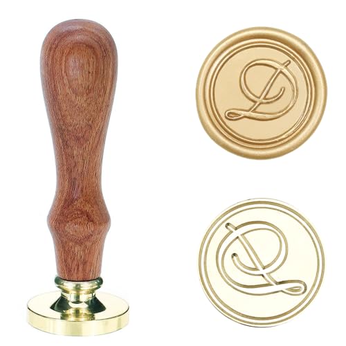 Poemluve Siegelstempel Initialen D 25mm Wachssiegel Stempel für Einladungen zur Hochzeit mit Holzgriff Vintage Wachs Siegel Stempel Buchstaben für Umschlag Briefe Geschenkpapier Umschlag (Buchstabe D) von poemluve