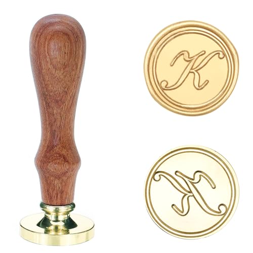 Poemluve Siegelstempel Initialen K 25mm Wachssiegel Stempel für Einladungen Hochzeit mit Holzgriff Vintage Wachs Siegel Stempel Buchstaben für Umschlag Briefe DIY Geschenkpapier Umschlag (Buchstabe K) von poemluve