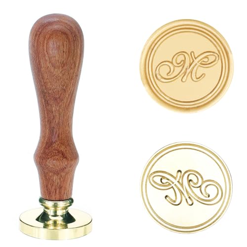 Poemluve Siegelstempel Initialen M 25mm Wachssiegel Stempel für Einladungen zur Hochzeit mit Holzgriff Vintage Wachs Siegel Stempel Buchstaben für Umschlag Briefe Geschenkpapier Umschlag (Buchstabe M) von poemluve