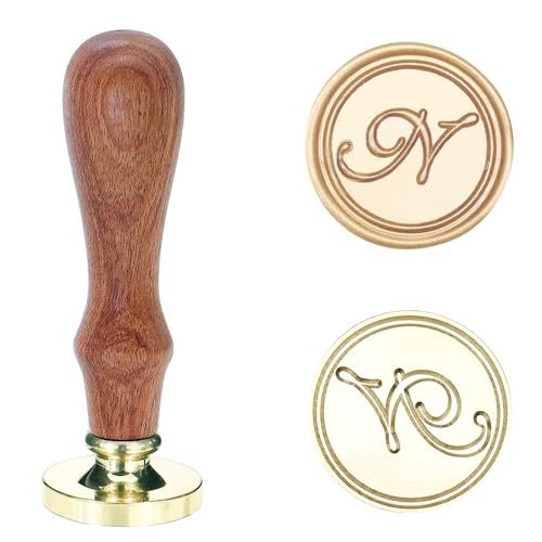 Poemluve Siegelstempel Initialen N 25mm Wachssiegel Stempel für Einladungen zur Hochzeit mit Holzgriff Vintage Wachs Siegel Stempel Buchstaben für Umschlag Briefe Geschenkpapier Umschlag (Buchstabe N) von poemluve