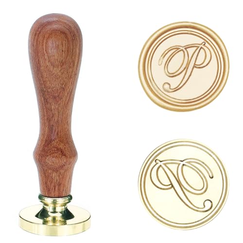 Poemluve Siegelstempel Initialen P 25mm Wachssiegel Stempel für Einladungen zur Hochzeit mit Holzgriff Vintage Wachs Siegel Stempel Buchstaben für Umschlag Briefe Geschenkpapier Umschlag (Buchstabe P) von poemluve