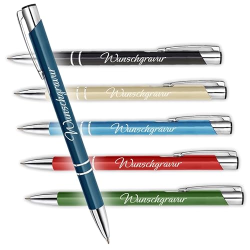 1 Metall Kugelschreiber Blau mit Gravur - Schreibstift mit Namen - Druckkugelschreiber für Büro, Schule und Uni - das Geburtstagsgeschenk - blaue Mine von polar-effekt