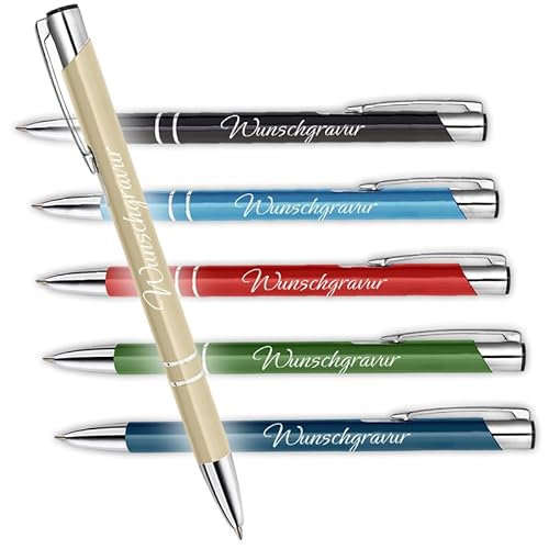 1 Metall Kugelschreiber in Gold mit Gravur - Druckkugelschreiber für Firmen - Schreibstift für Büro, Schule und Uni - blaue Schreibmine von polar-effekt