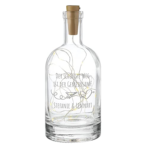 Flaschenlicht personalisiert - Deko Flasche mit Gravur - inkl. LED Beleuchtung - DIY Trend - Lichterkette - Wohntrend - Paare, Hochzeitspaar - Mann, Frau - Hochzeitsgeschenk - Der schönste Weg von polar-effekt