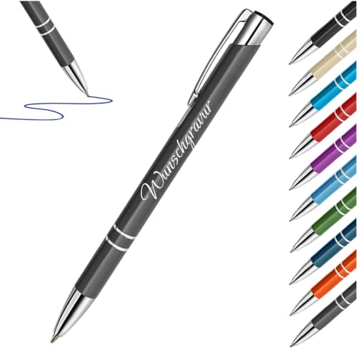 1 Stück Kugelschreiber Metall in Grau mit Gravur - Geschenk zum Geburtstag und Jubiläum - Stift für Office, Schule und Uni - Kinder und Erwachsene von polar-effekt