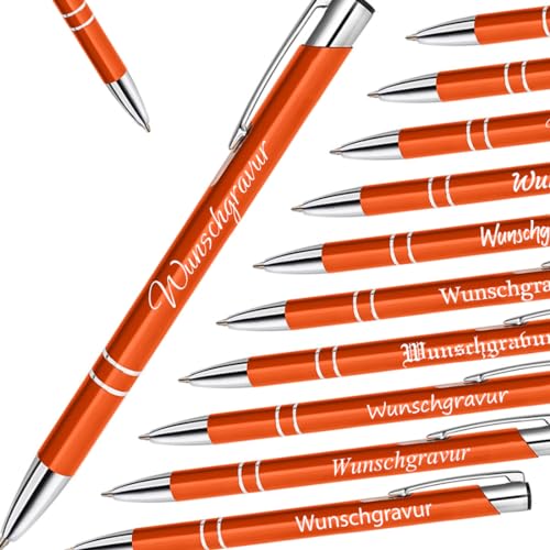 1 Metall Kugelschreiber Orange mit Gravur - Metall Schreibstift für Uni, Office und Schule - als Geburtstagsgeschenk - blaue Schreibmine von polar-effekt