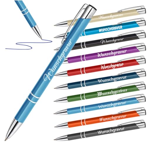 polar-effekt 100 Stück Metall Kugelschreiber Hellblau mit Gravur - Druckkugelschreiber mit ergonomischem Griff - austauschbarer Mine - Kuli für Büro und Schue von polar-effekt