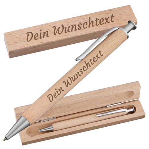 polar-effekt Holz Kugelschreiber und Etui mit Gravur - Holzstift für Büro, Home Office und Schule - Druckkugelschreiber für Freunde und Kollegen von polar-effekt