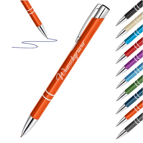 polar-effekt 1 Stück Kugelschreiber Orange ergonomisch mit Gravur - Geschenk für Freund - Kuli Büro und Haushalt - Mitbringsel mit Namen für Kinder - blaue Mine von polar-effekt