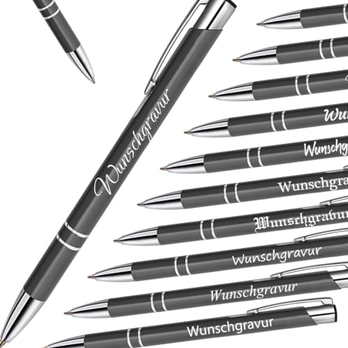 polar-effekt 1 Stück Metall Kugelschreiber mit Gravur in Grau - Druckkugelschreiber blauschreibend - Werbekugelschreiber Mitbringsel Stift mit Name von polar-effekt