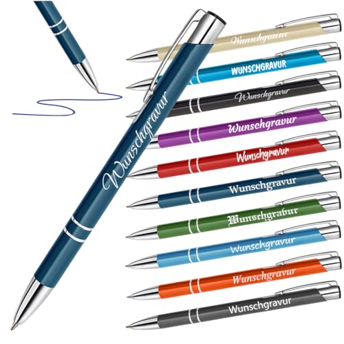 polar-effekt 10 Stück Metall Kugelschreiber Set mit Gravur - Stifte mit Wunschtext - Gastgeschenk zur Hochzeit - Geschenke für Paare - Stift mit blaue Schreibmine von polar-effekt