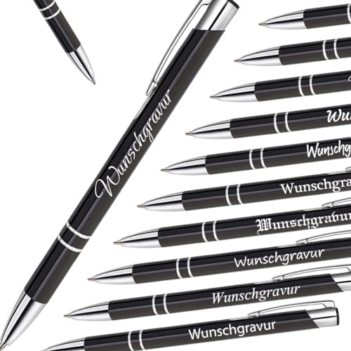 polar-effekt Metall Kugelschreiber 1 Stück mit Gravur - personalisierter Stift in Schwarz - Mitbringsel Geschenke - Druckkugelschreiber ergonomisches Design - blaue Schreibmine von polar-effekt