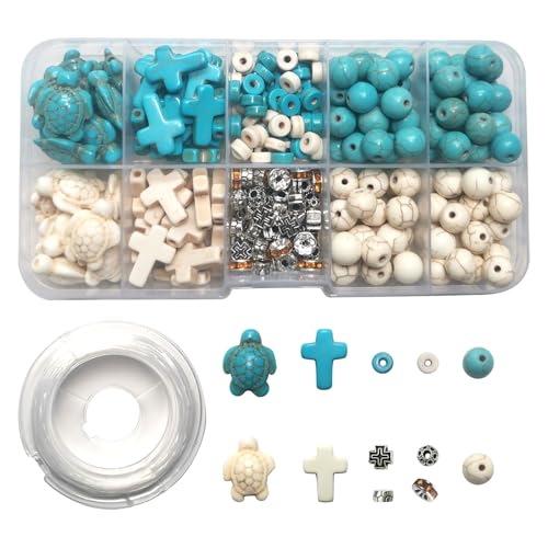 PONEZG 1 Box Schildkröten Perlen Kreuz Perlen Runde Perlen 8mm Metall Perlen Für Armbänder Blau Weiß Perlen mit Elastische Linie, Synthetische Türkis Perlen mit Loch für Armband DIY, Cute Mix Beads PONEZG 1 Box Schildkröten Perlen Kreuz Perlen Runde Perlen 8mm Metall Perlen Für Armbänder Blau Weiß Perlen mit Elastische Linie, Synthetische Türkis Perlen mit Loch für Armband DIY, Cute Mix Beads von ponezg