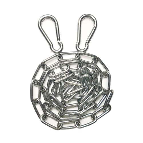 PONEZG Edelstahlkette Meterware 1M Φ4mm mit 2Stück M6 Karabiner Clips, Kette Edelstahl, Regenablaufkette, Metallkette, Gliederkette Meterware, Absperrkette Metall, Stainless Steel Chain (Φ4mm, 100cm) von ponezg