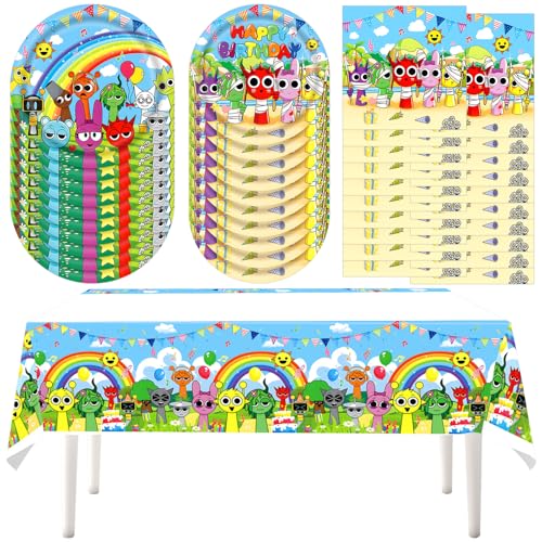 Poraceous 41 Stück Kinder Partygeschirr Set, Cartoon Geburtstag Deko, Kindergeburtstag Geschirr Set mit Teller, Servietten, Tischdecke, Kindergeburtstag Deko Party Zubehör, für 10 Gäste von poraceous