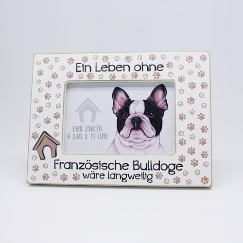 power gift Bilderrahmen mit FRANZÖSISCHE BULLDOGGE Spruch. Rahmen mit Hunde Motiv. Foto, Fotorahmen aus Holz zum Aufstellen/Aufhängen. Geschenk für jeden Hundeliebhaber. von power gift