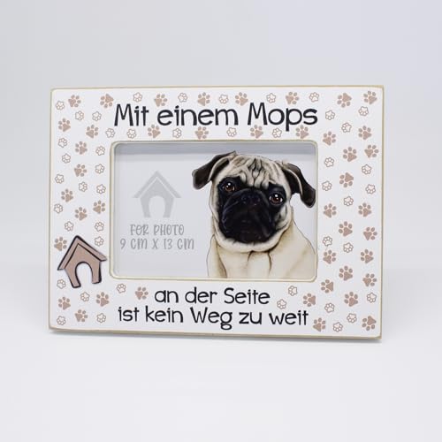 power gift Bilderrahmen mit MOPS Spruch. Rahmen mit Hunde Motiv. Foto, Fotorahmen aus Holz zum Aufstellen oder Aufhängen. Geschenk für jeden Hundeliebhaber. von power gift