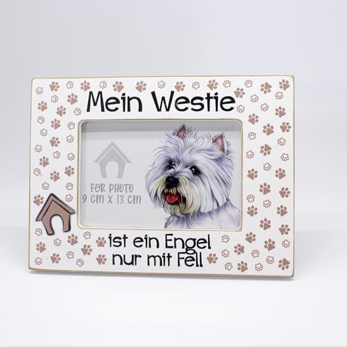 power gift Bilderrahmen mit WESTIE Spruch. WEST HIGHLAND WHITE TERRIER Rahmen mit Hunde Motiv. Foto, Fotorahmen aus Holz zum Aufstellen oder Aufhängen. Geschenk für jeden Hundeliebhaber. von power gift