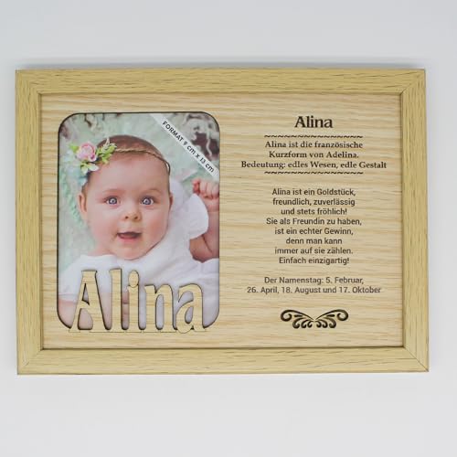 power gift ALINA - Bilderrahmen Holz, Deko Bilder mit Rahmen und Namensbedeutung. Fotografie. Fotorahmen stehend und hängend, Schönes Geschenk für jeden Anlass. von power gift