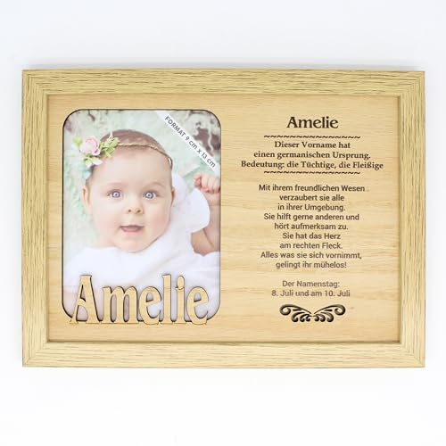 power gift AMELIE - Bilderrahmen Holz, Deko Bilder mit Rahmen. Fotorahmen mit Namensbedeutung. Zum Aufstellen und Aufhängen. Einzigartiges Geschenk für jeden Anlass. von power gift