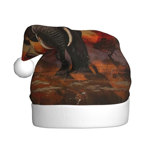 ppynte Elefanten-Sonnenuntergang, Plüsch-Weihnachtsmannmütze, bequeme Weihnachtsmütze, passend für Weihnachten, Neujahr, Party, Kopfbedeckung, 1 Stück ppynte Elefanten-Sonnenuntergang, Plüsch-Weihnachtsmannmütze, bequeme Weihnachtsmütze, passend für Weihnachten, Neujahr, Party, Kopfbedeckung, 1 Stück von ppynte