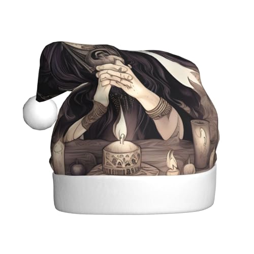 ppynte Magische Hexe, Hexerei, böhmische Zeichnung, 1 Stück, Plüsch-Weihnachtsmannmütze, bequeme Weihnachtsmütze, passend für Weihnachten, Neujahr, Party, Kopfbedeckung ppynte Magische Hexe, Hexerei, böhmische Zeichnung, 1 Stück, Plüsch-Weihnachtsmannmütze, bequeme Weihnachtsmütze, passend für Weihnachten, Neujahr, Party, Kopfbedeckung von ppynte