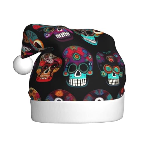ppynte Mexikanischer Totenkopf-Druck, Plüsch-Weihnachtsmannmütze, bequeme Weihnachtsmütze, passend für Weihnachten, Neujahr, Party, Kopfbedeckung, 1 Stück ppynte Mexikanischer Totenkopf-Druck, Plüsch-Weihnachtsmannmütze, bequeme Weihnachtsmütze, passend für Weihnachten, Neujahr, Party, Kopfbedeckung, 1 Stück von ppynte