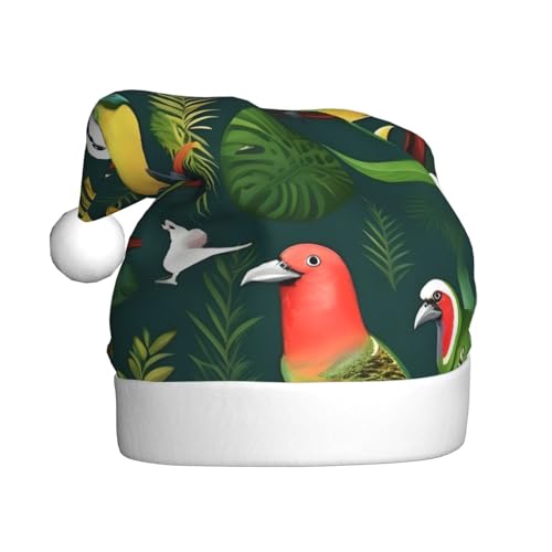ppynte Tropische Vögel und Pflanzenblätter, Plüsch-Weihnachtsmannmütze, bequeme Weihnachtsmütze, passend für Weihnachten, Neujahr, Party, Kopfbedeckung, 1 Stück ppynte Tropische Vögel und Pflanzenblätter, Plüsch-Weihnachtsmannmütze, bequeme Weihnachtsmütze, passend für Weihnachten, Neujahr, Party, Kopfbedeckung, 1 Stück von ppynte