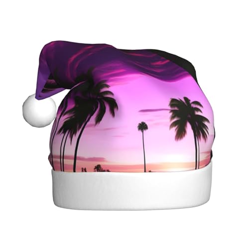 ppynte Weihnachtsmütze aus Plüsch, Motiv: Palme, violett, Sonnenuntergang, 1 Stück, bequeme Weihnachtsmütze für Weihnachten, Neujahr, Party, Kopfbedeckung ppynte Weihnachtsmütze aus Plüsch, Motiv: Palme, violett, Sonnenuntergang, 1 Stück, bequeme Weihnachtsmütze für Weihnachten, Neujahr, Party, Kopfbedeckung von ppynte