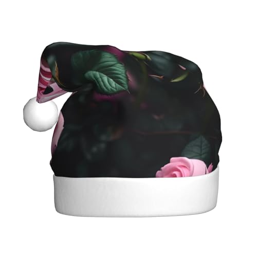 ppynte Weihnachtsmütze aus Plüsch, Weihnachtsmannmütze, rosa Rosen-Druck, 1 Stück, bequeme Weihnachtsmütze, passend für Weihnachten, Neujahr, Party, Kopfbedeckung ppynte Weihnachtsmütze aus Plüsch, Weihnachtsmannmütze, rosa Rosen-Druck, 1 Stück, bequeme Weihnachtsmütze, passend für Weihnachten, Neujahr, Party, Kopfbedeckung von ppynte