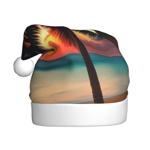 ppynte Weihnachtsmütze mit tropischem Strand, Palme, Sonnenuntergang, Plüsch, Weihnachtsmannmütze, bequem, passend für Weihnachten, Neujahr, Party, Kopfbedeckung, 1 Stück ppynte Weihnachtsmütze mit tropischem Strand, Palme, Sonnenuntergang, Plüsch, Weihnachtsmannmütze, bequem, passend für Weihnachten, Neujahr, Party, Kopfbedeckung, 1 Stück von ppynte