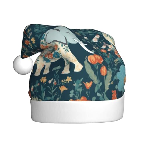 ppynte Wunderschönes Wiesenmuster mit floralem Elefant in 1 Packung, Plüsch-Weihnachtsmannmütze, bequeme Weihnachtsmütze, passend für Weihnachten, Neujahr, Party, Kopfbedeckung ppynte Wunderschönes Wiesenmuster mit floralem Elefant in 1 Packung, Plüsch-Weihnachtsmannmütze, bequeme Weihnachtsmütze, passend für Weihnachten, Neujahr, Party, Kopfbedeckung von ppynte