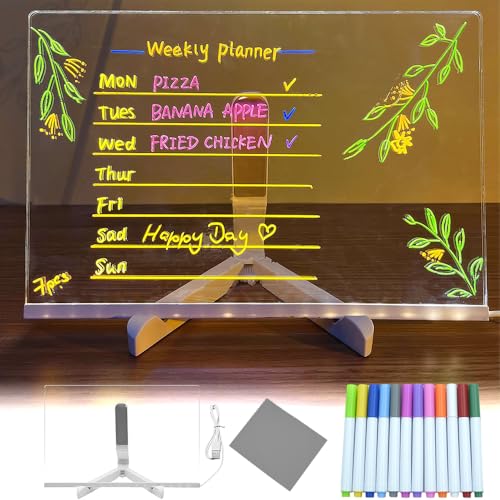 Praclife LED-Notiztafel mit Stift in 12 Farben, 30 x 20 cm, Acryl, leuchtendes Zeichenbrett, Schreibtafel für Schule, Büro, Café, Zuhause, M Praclife LED-Notiztafel mit Stift in 12 Farben, 30 x 20 cm, Acryl, leuchtendes Zeichenbrett, Schreibtafel für Schule, Büro, Café, Zuhause, M von praclife
