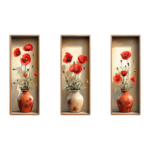 predolo 3 Stück Wandsticker mit Blumenvase, 3D-Vasen für Wohnräume und Küchen von predolo
