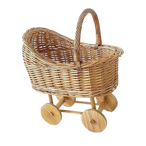 predolo Blumenkorb Kinderwagenform Handkorb Rattan Geflecht Stabile Einkaufskorb Dekoratives für Hochzeit Babyparty für Geschenk Wohnzimmer, L von predolo