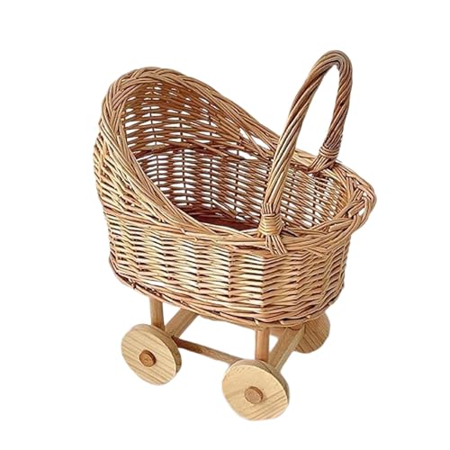 predolo Blumenkorb Kinderwagenform Handkorb Rattan Geflecht Stabile Einkaufskorb Dekoratives für Hochzeit Babyparty für Geschenk Wohnzimmer, S von predolo