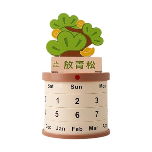 predolo Drehbarer Kalender in Blumentopfform, Dekorativer, Lustiger, Drehbarer Tischkalender für Zuhause, Schreibtisch, Schrank, Bauernhaus Dekor, Kiefern Freilassen von predolo