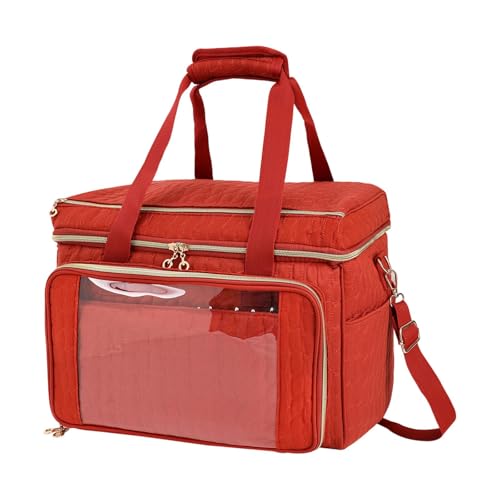 predolo Garn Aufbewahrungstasche Stricktasche Häkelorganizer Tragetasche mit Schultergurt Und Mehreren Fächern aus Stoff für Handarbeitsliebhaber Reisen, Rot von predolo