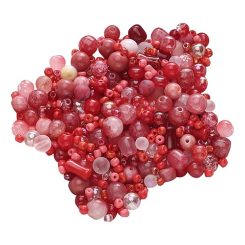 predolo Glasperlen Zur Schmuckherstellung, Gemischte Glasperlen, Perlenhandwerk, 30 G Perlenkettenherstellung in Gemischten Farben, Rot von predolo