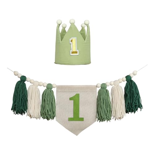 predolo Hochstuhl Banner für den ersten Geburtstag, Dekoration mit Quasten und Holzperlen, GrÜn von predolo