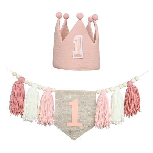 predolo Hochstuhl Banner für den ersten Geburtstag, Dekoration mit Quasten und Holzperlen, Rosa von predolo
