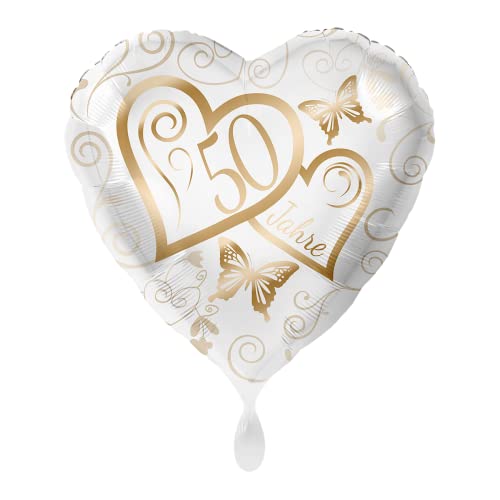 1 Folienballon Goldene Hochzeit Herz ca. 43 cm ungefüllt Ballongas geeignet von Premioloon